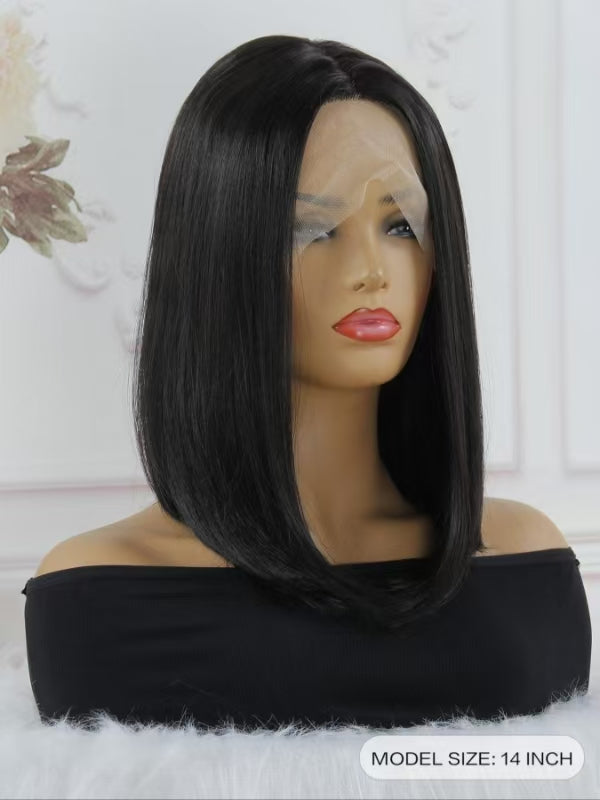 13x4x1 Lace Synthetic Wig – Non-Toxic, 14-Inch Wave Straight Style, Glueless Lace Front for All Occasions