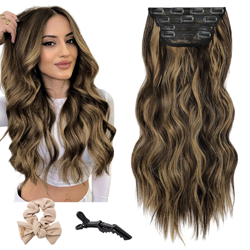 Holdbalance Clip-In Hair Extensions – Long Straight/Wavy Synthetic Hairpiece, Natural & Soft, Perfect for Daily & Party Use