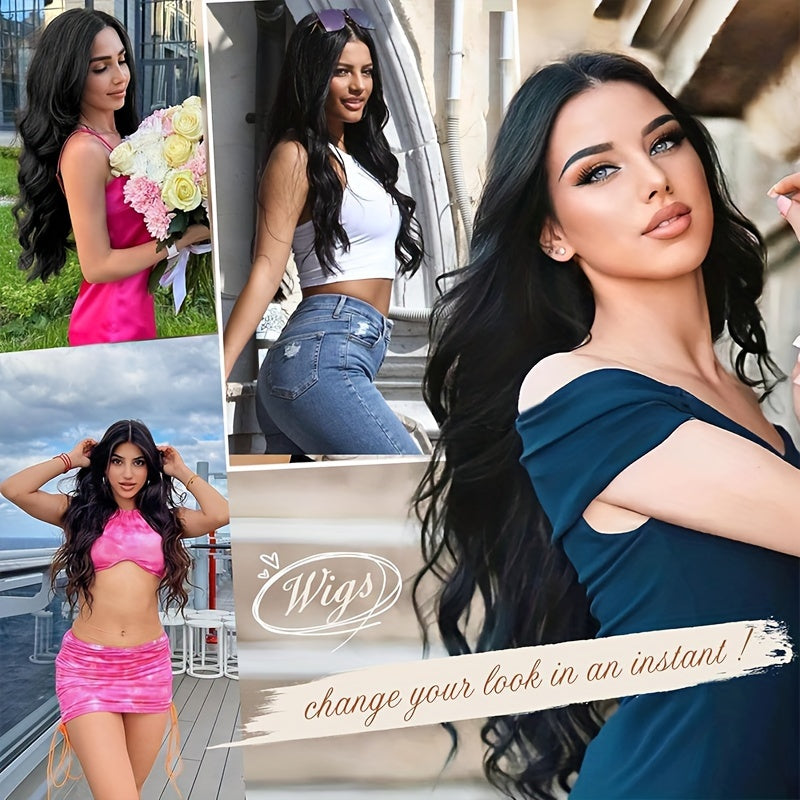 26 Inch Black Long Wavy Wig – Non-Toxic Heat-Resistant Synthetic with Small Lace, Natural Look for All Occasions”