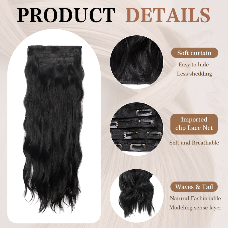 Holdbalance Clip-In Hair Extensions – Long Straight/Wavy Synthetic Hairpiece, Natural & Soft, Perfect for Daily & Party Use