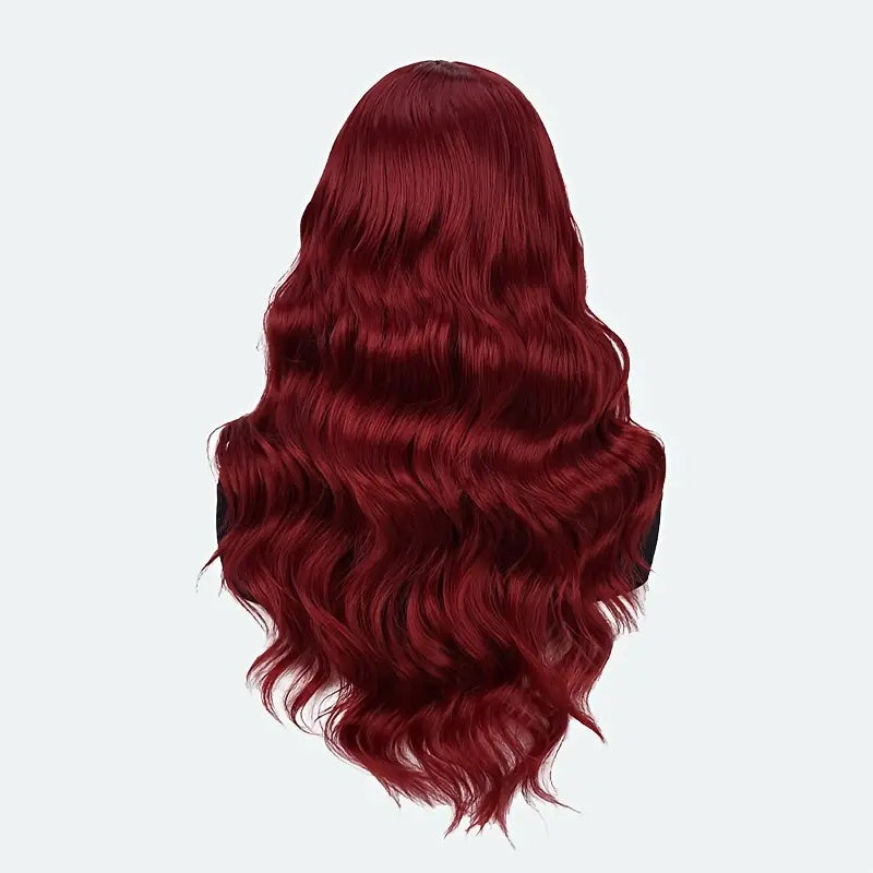 24 Inch Red Wavy Synthetic Lace Front Wig – High-Temperature Fiber, Middle Part, Natural Look, Breathable & Versatile for Cosplay & Daily Use