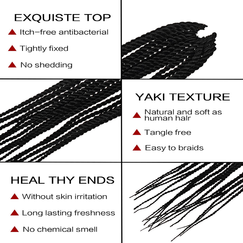 4X EZ Long Senegalese Braids – 16 Inch Crochet Hair, Synthetic Box Braid in Black/Burgundy/Brown