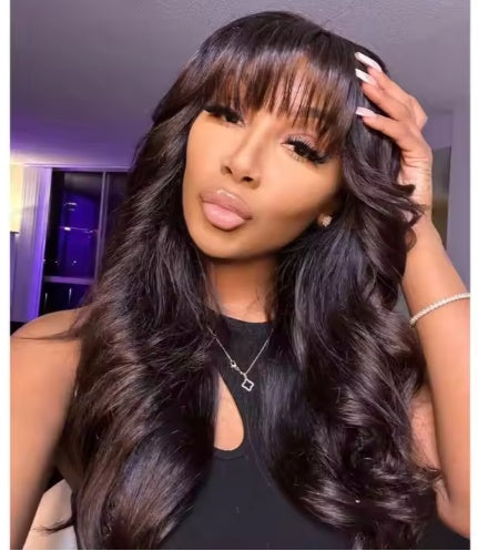 Pre-Plucked 13x5 Body Wave Glueless Lace Front Wig with Bangs – HD Pre-Cut Human Hair Wig for Black Women