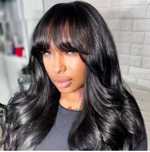 Pre-Plucked 13x5 Body Wave Glueless Lace Front Wig with Bangs – HD Pre-Cut Human Hair Wig for Black Women