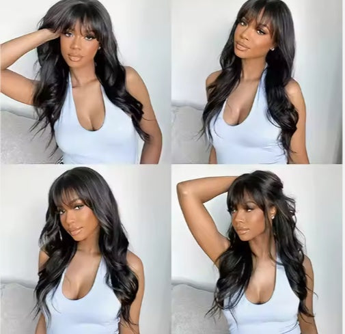 Pre-Plucked 13x5 Body Wave Glueless Lace Front Wig with Bangs – HD Pre-Cut Human Hair Wig for Black Women