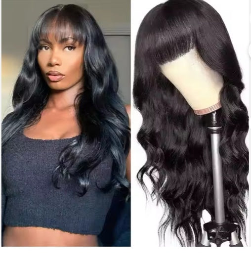 Pre-Plucked 13x5 Body Wave Glueless Lace Front Wig with Bangs – HD Pre-Cut Human Hair Wig for Black Women