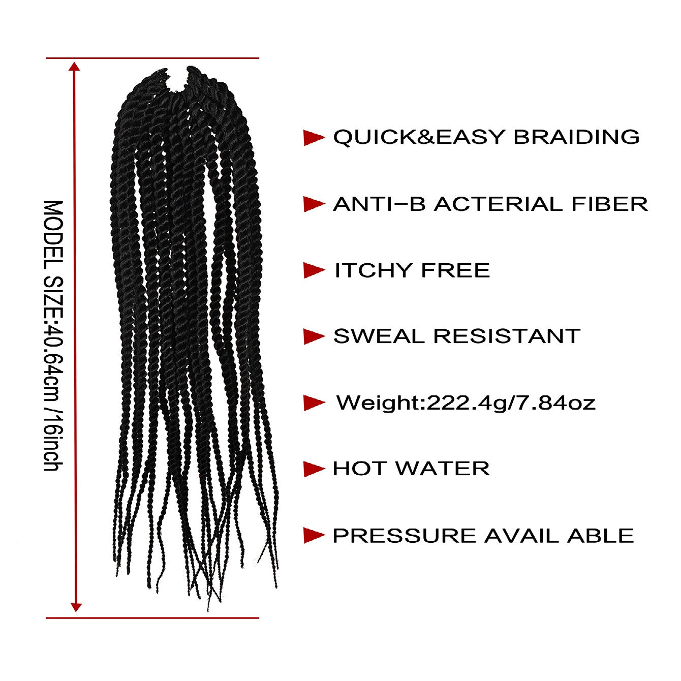 4X EZ Long Senegalese Braids – 16 Inch Crochet Hair, Synthetic Box Braid in Black/Burgundy/Brown