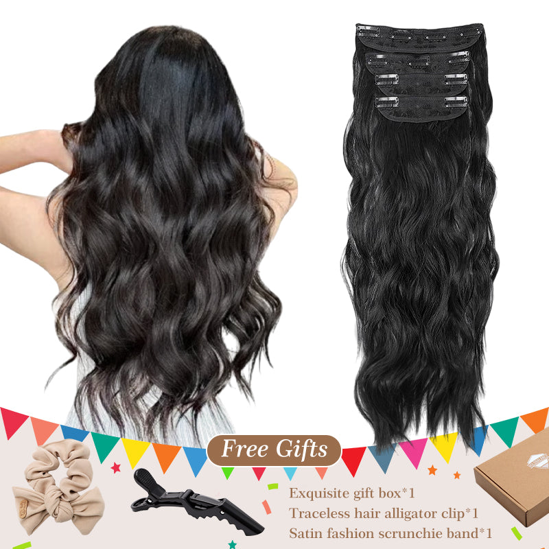 Holdbalance Clip-In Hair Extensions – Long Straight/Wavy Synthetic Hairpiece, Natural & Soft, Perfect for Daily & Party Use