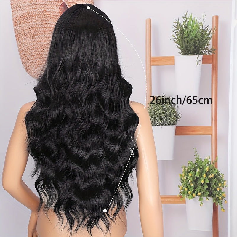 26 Inch Black Long Wavy Wig – Non-Toxic Heat-Resistant Synthetic with Small Lace, Natural Look for All Occasions”